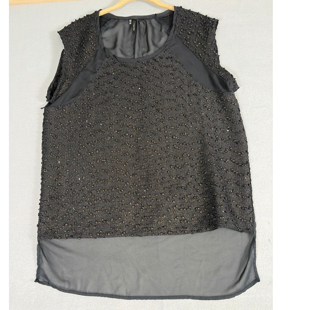 Maurices Womens Black Gold Sequin High Low Sleeveless‎ Mesh Panel Top Size M